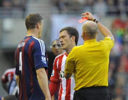 Craig Gardner of Sunderland is shown a red card by referee Lee Mason for a two footed challenge - Barclays Premier League - Sunderland vs Stoke City - Stadium of Light - Sunderland - 06 05 13 - Picture Richard Lee Sportimage EDITORIAL USE ONLY. No use with unauthorised audio, video, data, fixture lists, club league logos or live services. Online in-match use limited to 120 images, no video emulation. No use in betting, games or single club league player publications.