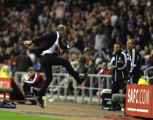 Sunderland manager Paolo Di Canio kicks out after seeing his side miss a chance on goal - Barclays Premier League - Sunderland vs Stoke City - Stadium of Light - Sunderland - 06 05 13 - Picture Richard Lee Sportimage EDITORIAL USE ONLY. No use with unauthorised audio, video, data, fixture lists, club league logos or live services. Online in-match use limited to 120 images, no video emulation. No use in betting, games or single club league player publications.
