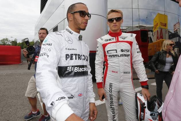 Motorsports: FIA Formula One World Championship 2013, Grand Prix of Barcelona, 10 Lewis Hamilton (GBR, Mercedes AMG Petronas F1 Team), 23 Max Chilton (GBR, Marussia F1 Team), xHOCHxZWEIx