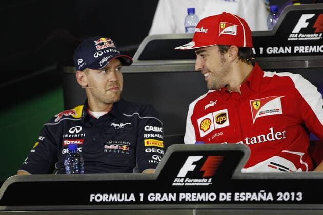 Motorsports: FIA Formula One World Championship 2013, Grand Prix of Barcelona, 3 Fernando Alonso (ESP, Scuderia Ferrari), 1 Sebastian Vettel (GER, Infiniti Red Bull Racing), xHOCHxZWEIx
