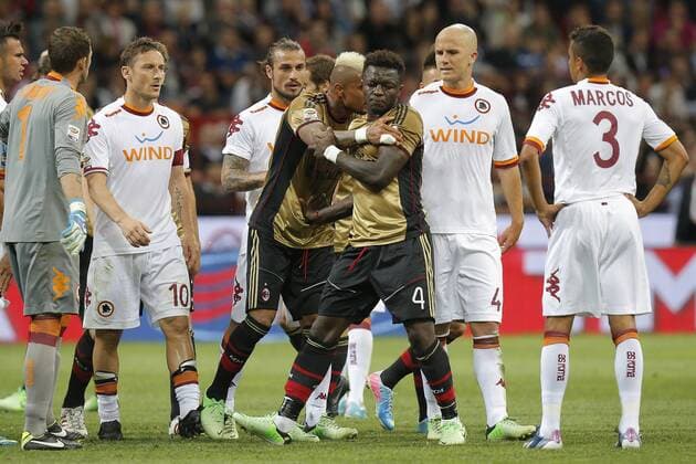 Kevin Prince Boateng, Francesco Totti, Sulley Muntari, Michael Bradley, Marquinhos Marcos Milan, Milano 12 5 2013 .Stadio S.Siro .Football Calcio 2012 2013 Serie A. AC Milan Vs AS Roma. MarcoxBertorello