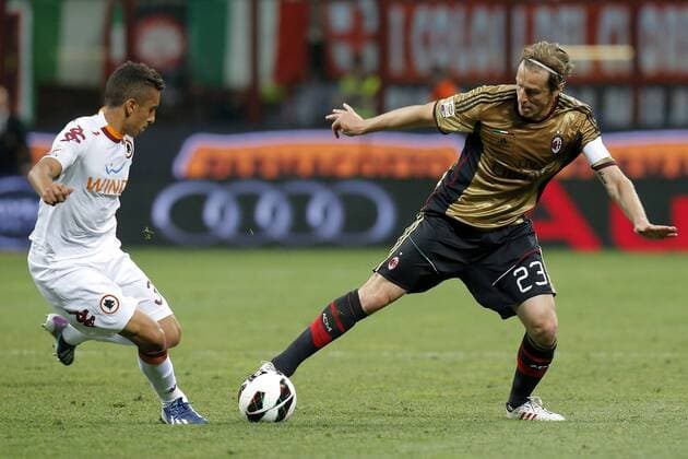 Marquinhos Roma, Massimo Ambrosini Milan, Milano 12 5 2013 .Stadio S.Siro .Football Calcio 2012 2013 Serie A. AC Milan Vs AS Roma. MarcoxBertorello