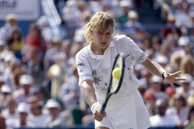 Steffi GRAF , Deutschland, Tennis, Aktion im Finale der US Open von New York Flushing Meadows, der Sieg bedeutete auch den Gewinn des Grand Slam im Tennis für Graf, 10.09.1988 Â