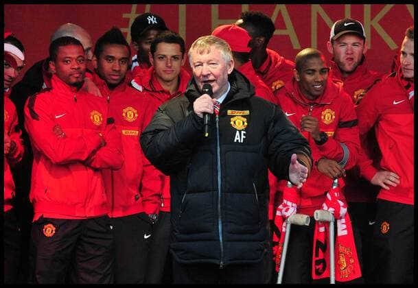 Sir Alex Ferguson Manchester United speaks to fans in Albert Square, Manchester, As Manchester United celebrate winning their 20th league title winning the Premier League, Monday May 13, 2013. AndrewxParsonsx xi-Images  AJP