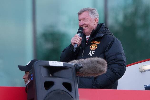 Alex Ferguson, manager of Manchester United speaks to the crowd - Manchester United - Premier League Trophy Parade - Manchester - England -13 05 2013 - EDITORIAL USE ONLY. No use with unauthorised audio, video, data, fixture lists, club league logos or live services. Online in-match use limited to 120 images, no video emulation. No use in betting, games or single club league player publications.