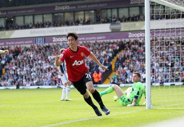Manchester United s Shinji Kagawa celebrates scoring his sides opening goal - Barclays Premier League - West Bromwich Albion vs Manchester United - The Hawthrowns - West Bromwich - 19 05 2013 - Pic David Klein Sportimage EDITORIAL USE ONLY. No use with unauthorised audio, video, data, fixture lists, club league logos or live services. Online in-match use limited to 120 images, no video emulation. No use in betting, games or single club league player publications.