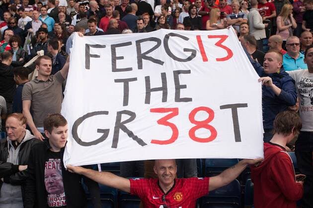 Football - 2012 2013 Premier League - Manchester United Fans hold up a banner dedicated to Alex Ferguson, manager of Manchester United at the Hawthorns 