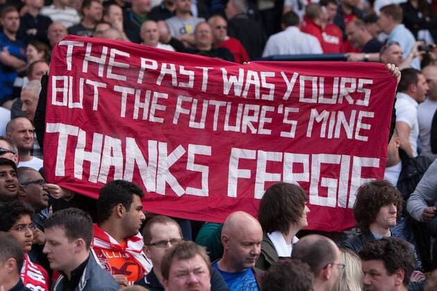 Football - 2012 2013 Premier League - Manchester United Fans hold up a banner dedicated to Alex Ferguson, manager of Manchester United at the Hawthorns 