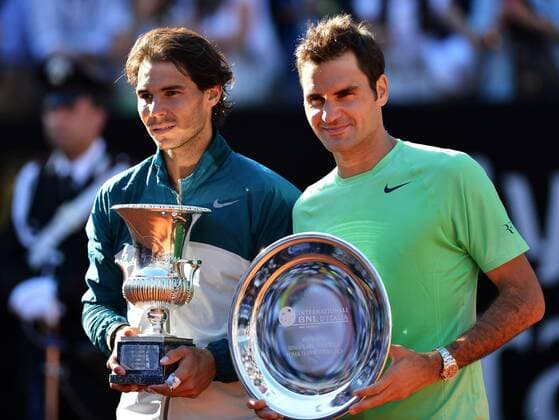 The Winner Rafael Nadal Spain and Roger Federer Switzerland Roma 19 05 2013 Foro Italico Tennis Internazionali d Italia 2013 Finale Final andreaxbalda