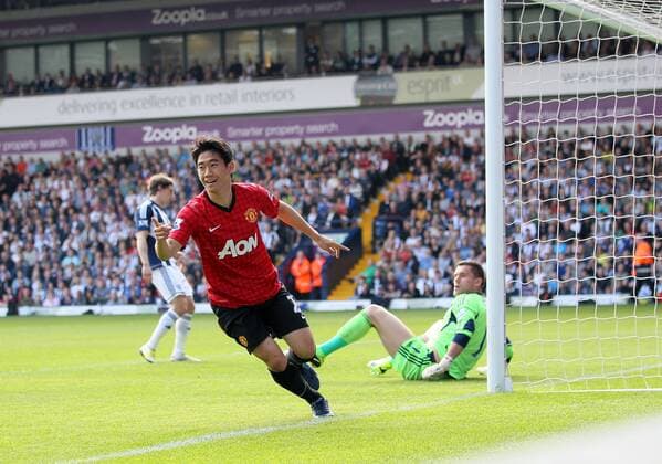 Manchester United s Shinji Kagawa celebrates scoring his sides opening goal..- Barclays Premier League - West Bromwich Albion vs Manchester United - The Hawthrowns - West Bromwich - 19 05 2013 - Pic David Klein Sportimage EDITORIAL USE ONLY. No use with unauthorised audio, video, data, fixture lists, club league logos or live services. Online in-match use limited to 120 images, no video emulation. No use in betting, games or single club league player publications.