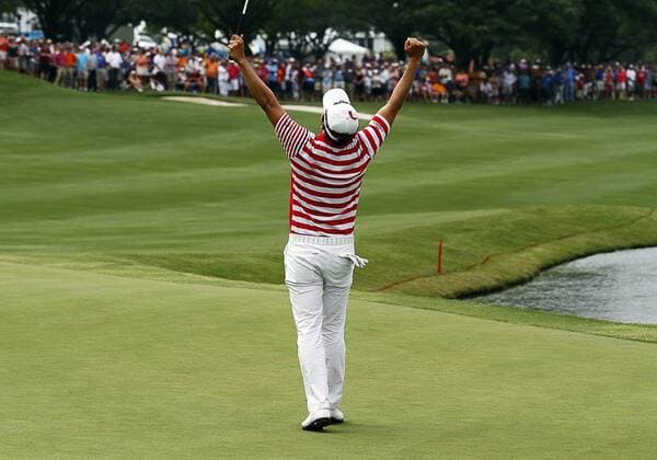 May 19, 2013: Sang-Moon Bae celebrates after winning the HP Byron Nelson during the final round of the HP Byron Nelson Championship played at TPC Las Colinas Four Season Resort in Irving, TX. GOLF: MAY 19 PGA Golf Herren - HP Byron Nelson Championship - Final Round Icon1305190963 EDITORIAL USE ONLY