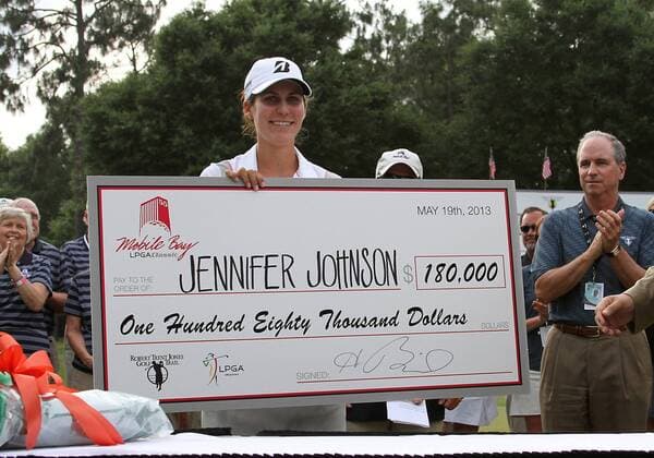 May 19, 2013: Jennifer Johnson of Carlsbad, CA is awarded a check for $180,00 after winning the Mobile Bay LPGA Golf Damen Classic at Magnolia Grove Golf Course in Mobile, AL. GOLF: MAY 19 LPGA Golf Damen - Mobile Bay LPGA Golf Damen Classic - Final Round Icon135190322 EDITORIAL USE ONLY