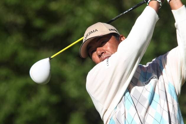 Kiyoshi Murota of Japan hits his tee shot on the ninth hole of the second round of the 74th Senior PGA Golf Herren Championship in St. Louis on May 23, 2013. Murota ended his day five under par.  SLP2013052403
