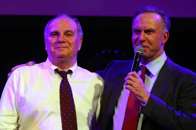 Fußball, FC Bayern München, Champions League Sieger 2013 Karl-Heinz RUMMENIGGE (Vorstandsvorsitzender FCB AG), Präsident und Aufsichtsratsvorsitzender Uli HOENESS (FCB) Fussball UEFA Champions League, Finale, beim Champions League Finale Bankett im Grosvenor House CL Saison 2012 2013, FCB, München, BVB FC BAYERN MÜNCHEN - BORUSSIA DORTMUND (2 -1 )
