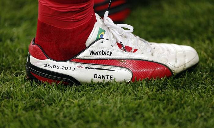 Munich s Dante s boot - Borussia Dortmund vs Bayern Munich - UEFA Champions League Final - Wembley Stadium - London - England -25 05 2013 - Pic David Klein Sportimage EDITORIAL USE ONLY. No use with unauthorised audio, video, data, fixture lists, club league logos or live services. Online in-match use limited to 120 images, no video emulation. No use in betting, games or single club league player publications.