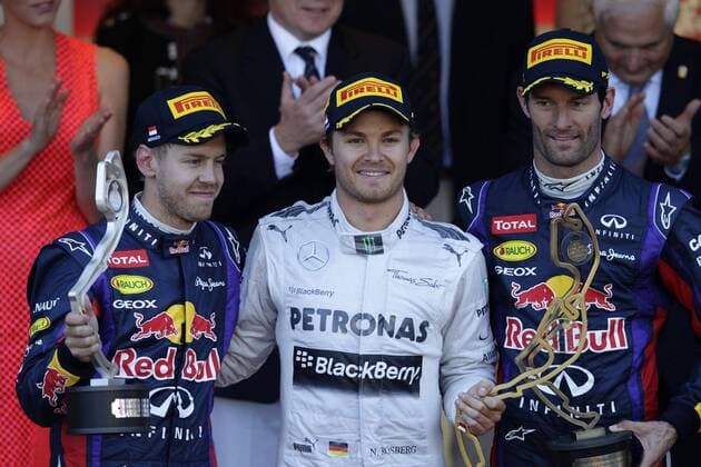 Sebastian Vettel (Red Bull Racing), Nico Rosberg (Mercedes GP), Mark Webber (Red Bull Racing) GP Monaco 2013 Formel 1 Grand Prix Monaco 2013