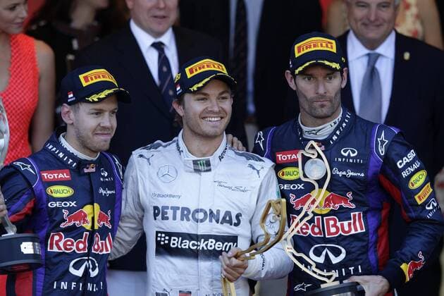 Sebastian Vettel (Red Bull Racing), Nico Rosberg (Mercedes GP), Mark Webber (Red Bull Racing) GP Monaco 2013 Formel 1 Grand Prix Monaco 2013