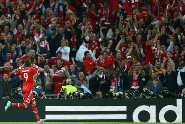 25.05.2013, London, UEFA Champions League, Finale, BVB Borussia Dortmund - FCB FC Bayern München. Torjubel Mario Mandzukic (München) nach seinem Tor zum 0:1 für den FC Bayern.
