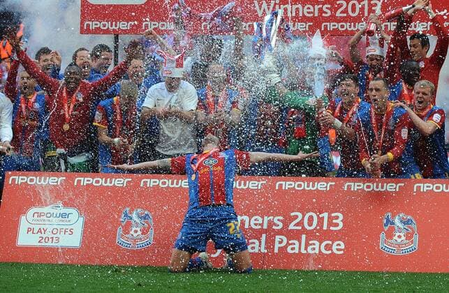 Football : Championship play-off final Crystal Palace Wembley Crystal Palace celebrations Damien Delaney in showed in Champagne