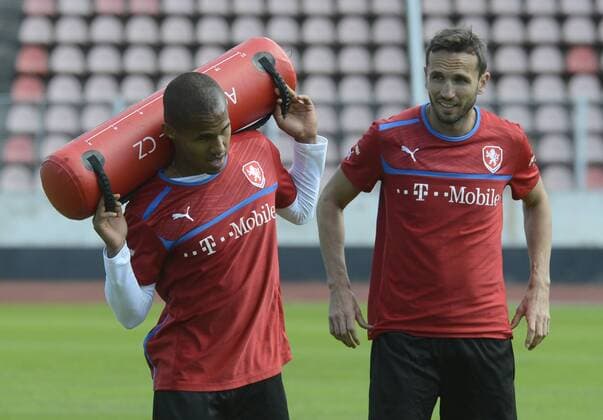 Training of the Czech national soccer team prior to the qualifying match against Italy in Prague, Czech Republic, May 28, 2013. Theodor Gebre Selassie (left) and Tomas Sivok. (CTKxPhoto MichalxKrumphanzl) CTKPhotoP201305280324201  kru 5 K