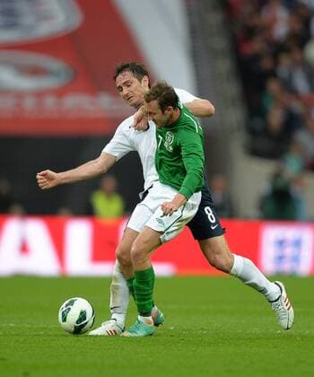 Frank Lampard of England looses out to Aiden McGready of Ireland - International Friendly - England vs Republic of Ireland - Wembley Stadium - London - England - 29 05 13 - Picture Simon Bellis Sportimage EDITORIAL USE ONLY. No use with unauthorised audio, video, data, fixture lists, club league logos or live services. Online in-match use limited to 120 images, no video emulation. No use in betting, games or single club league player publications.