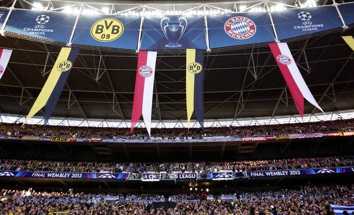 Overview of the Wembley stadium during the final of the Champions league between Borussia Dortmund and FC Bayern Munich, Wembley Stadium in London on May 25., 2013. Borussia Dortmund gegen FC Bayern München im Finale der Champions League in der Saison 2012 2013 am 25. Mai 2013.