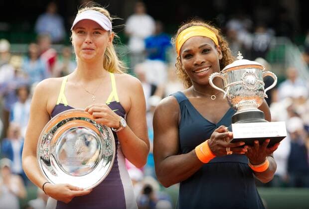 TENNIS - WTA, French Open 2013 PARIS,FRANKREICH,08.JUN.13 - TENNIS - WTA Tennis Damen Tour, Grand Slam, Roland Garros, French Open. Siegerehrung. Bild zeigt Maria Sharapova (RUS) und Serena Williams (USA). Keywords: Pokal. 