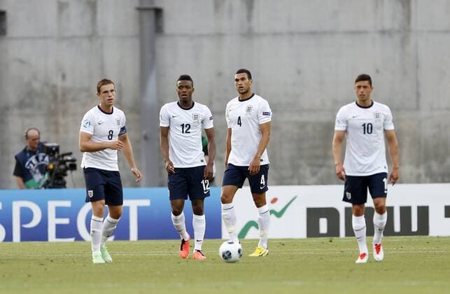 England s Nathaniel Chalobah and Steven Caulker look on dejected after going 1-0 down - England U21 vs Norway U21 - UEFA U21 Championship 2013 - Ha Moshava Stadium - Petah Tikva - Israel - 08 06 2013 - Pic David Klein Sportimage EDITORIAL USE ONLY. No use with unauthorised audio, video, data, fixture lists, club league logos or live services. Online in-match use limited to 120 images, no video emulation. No use in betting, games or single club league player publications.