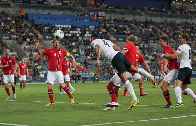 England s Steven Caulker sees his goal disallowed - England U21 vs Norway U21 - UEFA U21 Championship 2013 - Ha Moshava Stadium - Petah Tikva - Israel - 08 06 2013 - Pic David Klein Sportimage EDITORIAL USE ONLY. No use with unauthorised audio, video, data, fixture lists, club league logos or live services. Online in-match use limited to 120 images, no video emulation. No use in betting, games or single club league player publications.