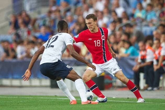 (L-R) Nathaniel Chalobah of England U21, Magnus Eikrem of Norway U21 during the UEFA U21 Championship match between England U21 and Norway U21 on June 8, 2013 at the Ha Moshava stadium in Petah Tikva, Israel England U21 v Norway U21 UEFA EURO U21 2012 2013 xVIxxIVx 1598585