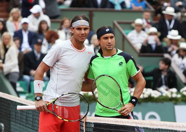 (130609) -- PARIS, June 9, 2013 (Xinhua) -- Spain s Rafael Nadal and his compatriot David Ferrer before their men s singles final match at the French Open tennis tournament in Paris June 9, 2013. (Xinhua Gao Jing) (SP) FRANCE-PARIS-TENNIS-MEN S SINGLES FINAL 