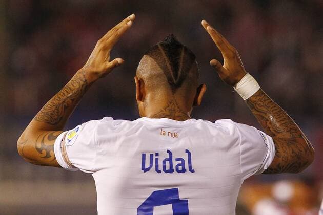 07 06 2013. Paraguay vs Chile. Qualifying Brazil world cup 2013. Chile s player Arturo Vidal, celebrates his goal against Paraguay during their qualifying football match to Brazil 2014 at Defensores del Chaco stadium in Asuncion, Paraguay. 07 06 2013. Futbol, Paraguay vs Chile. 