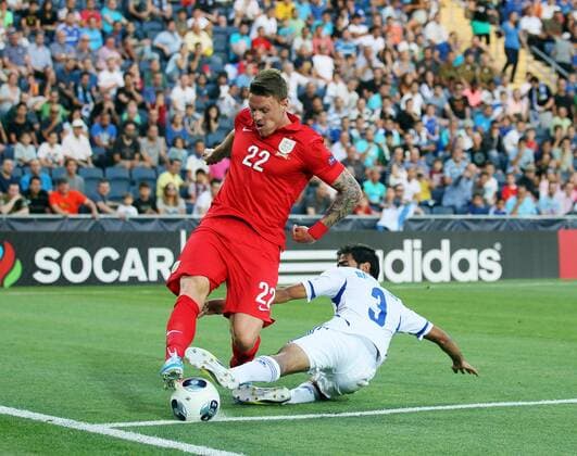 Israel s Ofir Davidzada tussles with England s Connor Wickham - Israel U21 vs England U21 - UEFA U21 Championship 2013 - Teddy Stadium - Jerusalem - Israel - 11 06 2013 - Pic David Klein Sportimage EDITORIAL USE ONLY. No use with unauthorised audio, video, data, fixture lists, club league logos or live services. Online in-match use limited to 120 images, no video emulation. No use in betting, games or single club league player publications.