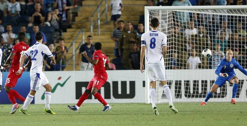 Israel s Ofir Krieff scoring his sides opening goal - Israel U21 vs England U21 - UEFA U21 Championship 2013 - Teddy Stadium - Jerusalem - Israel - 11 06 2013 - Pic David Klein Sportimage EDITORIAL USE ONLY. No use with unauthorised audio, video, data, fixture lists, club league logos or live services. Online in-match use limited to 120 images, no video emulation. No use in betting, games or single club league player publications.