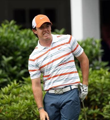 June 11, 2013 - Ardmore, Pennsylvania, U.S. - RORY MCILROY reacts to a shot off the 1st tee during a practice day for the U.S. Open golf championship at Merion Golf Club. Golf 2013 - US Open - Preparations - ZUMAm67
