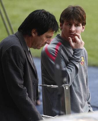 Barcelona training session, in this picture Lionel Messi and his father Jorge Horacio xFRANCESCxADELANTADOx 