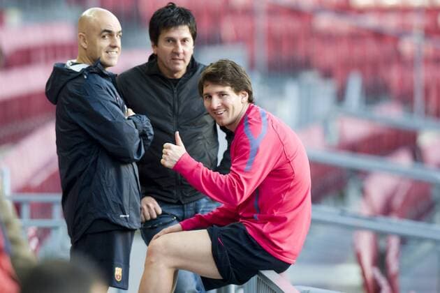 Barcelona training session, in this picture Lionel Messi and his father Jorge Horacio xPABLOxPUEYOx 