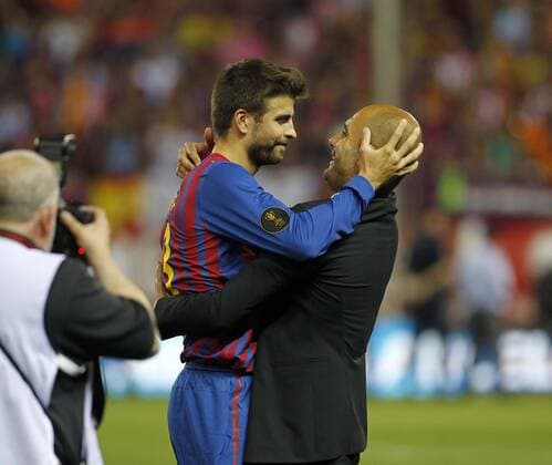 Spanish King s Cup final at Calderon. In this picture, Gerard Pique and Pep Guardiola (FC Barcelona) celebrates the title. xFOTOxCHEMAxREYx 