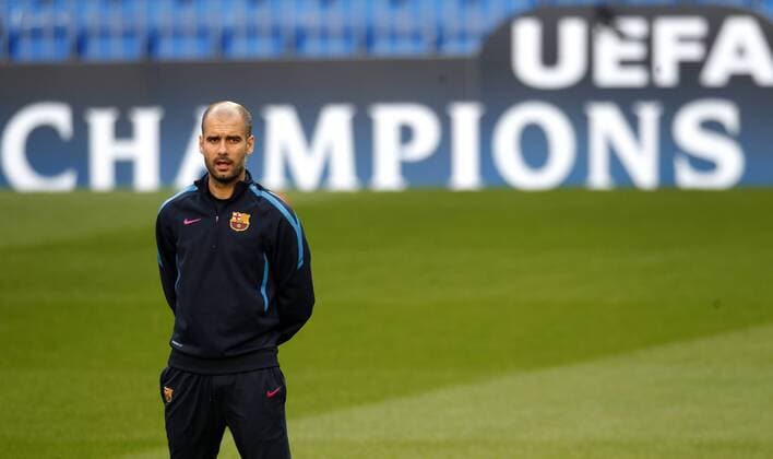 FC Barcelona training session at Bernabeu before Champion League match. In this picture, Pep Guardiola. xCHEMAxREYx 