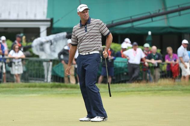 June 13 2013: Stewart Cink reacts after missing a putt on 18 during the first round at the 2013 U.S. Open hosted by Merion Golf Club in Ardmore, PA. GOLF: JUN 13 PGA Golf Herren - U.S. Open - First Round Icon1306130491 EDITORIAL USE ONLY
