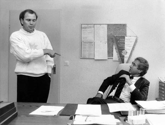 Manager Uli Hoeneß (li.) und Fritz Scherer (beide FC Bayern München) vor der Wahl zum neuen Präsidenten