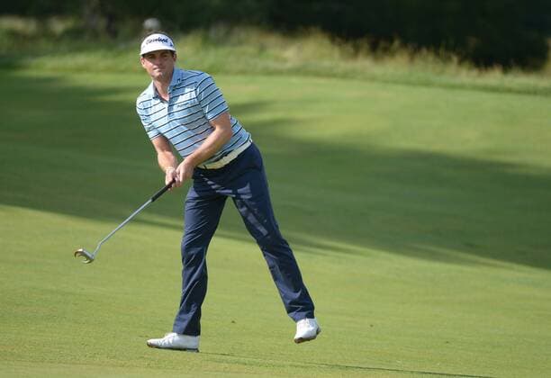 Keegan Bradley watches his putt on the 5th green during the second round 113th USA Open Championship at Merion Golf Club in Ardmore, Pennsylvania on June 14, 2013.  PHI20130614333