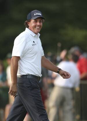 June 15, 2013 - Ardmore, PA, USA - Phil Mickleson is all smiles walking on the 18th green during the third round of the 2013 U.S. Open at the Merion Golf Club East Course in Ardmore, Pennsylvania, on Saturday, June 15, 2013. U.S. Open, third round - ZUMAm67