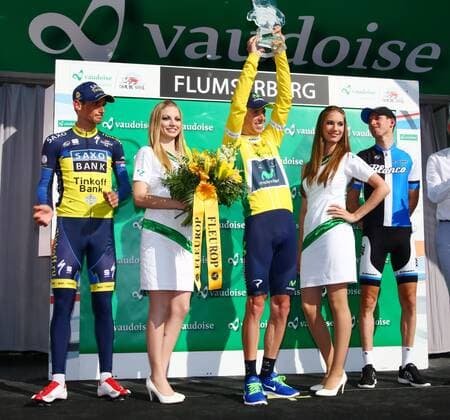 16 .06.2013 .77. Radsport Tour de Suisse 9.Etappe Bad Ragaz - Flumserberg Bild zeigt v.li. Roman Kreuziger , Sieger Rui Alberto Costa (Sieger der TdS 2013) Bauke Mollema Foto 