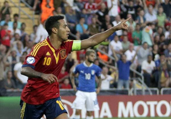Final match of the U-21 European Cup played between Italy and Spain. In this picture, Thiago celebrates after scoring. xCARLOSxBARAJASx 