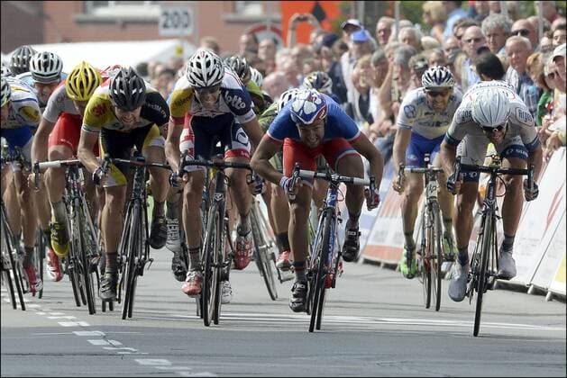 Kenny De Haes (Belgium Team Lotto Belisol) - Nacer Bouhanni (France Team FdJ - Uvex) CYCLISME : Course Halle - Ingooigen - Halle - 19 06 2013 Photonews Panoramic 