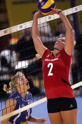 21.06.2013 Subotica - Israel-Germany CEV European League Women volleyball Denise Henke(r) Germany and Anna Velikiy(L) Israel : 