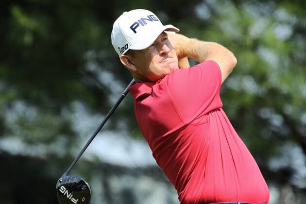 June 22, 2013 - Cromwell, Connecticut, USA - Jun 22, 2013 - Cromwell, Connecticut, U.S. - Jeff Maggert watches his tee shot from the 10th hole during the third round of the PGA Golf Herren Travelers Championship held at TPC River Highland in Cromwell Connecticut. Maggert parred the hole, shooting 65 for the day and erining him a 6 way tie for 19th place in the tournament. Eric Canha CSM PGA Golf Herren 2013: Travelers Championship JUN 22 - ZUMAc04