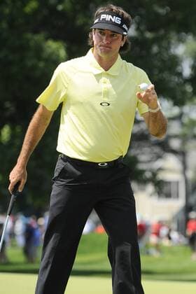 June 22, 2013 - Cromwell, Connecticut, USA - Jun 22, 2013 - Cromwell, Connecticut, U.S. - Bubba Watson waves to the gallery after scoring a birdie on the 2nd green during the third round of the PGA Golf Herren Travelers Championship held at TPC River Highland in Cromwell Connecticut. Watson ends the 3rd round in a three way tie for 1st place. Eric Canha CSM PGA Golf Herren 2013: Travelers Championship JUN 22 - ZUMAc04