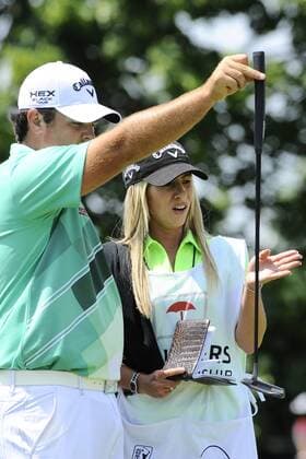 June 22, 2013 - Cromwell, Connecticut, USA - Jun 22, 2013 - Cromwell, Connecticut, U.S. - Husband and wife team Patrick and Justine Reed discuss a putt on the 2nd green during the third round of the PGA Golf Herren Travelers Championship held at TPC River Highland in Cromwell Connecticut Eric Canha CSM PGA Golf Herren 2013: Travelers Championship JUN 22 - ZUMAc04
